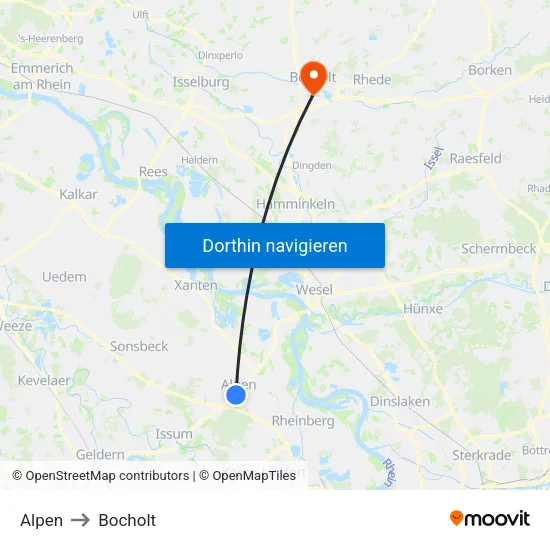 Alpen to Bocholt map