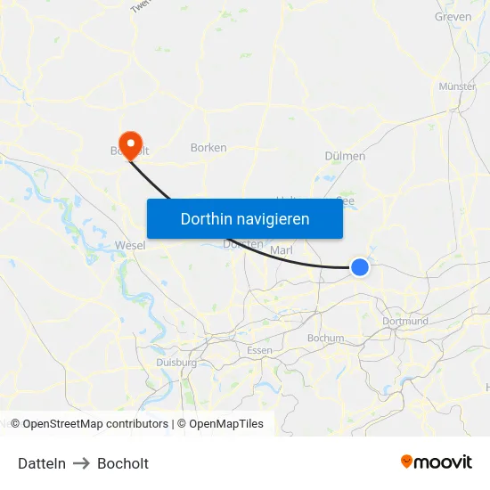 Datteln to Bocholt map