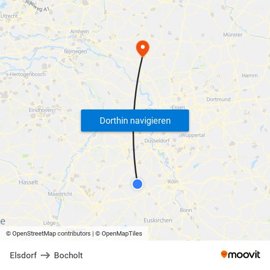 Elsdorf to Bocholt map
