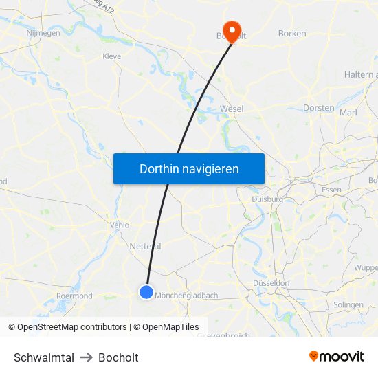 Schwalmtal to Bocholt map