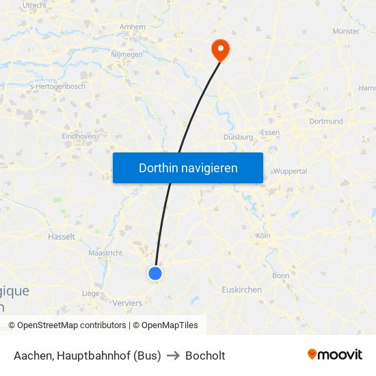 Aachen, Hauptbahnhof (Bus) to Bocholt map