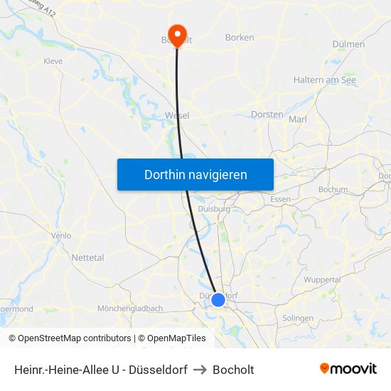 Heinr.-Heine-Allee U - Düsseldorf to Bocholt map