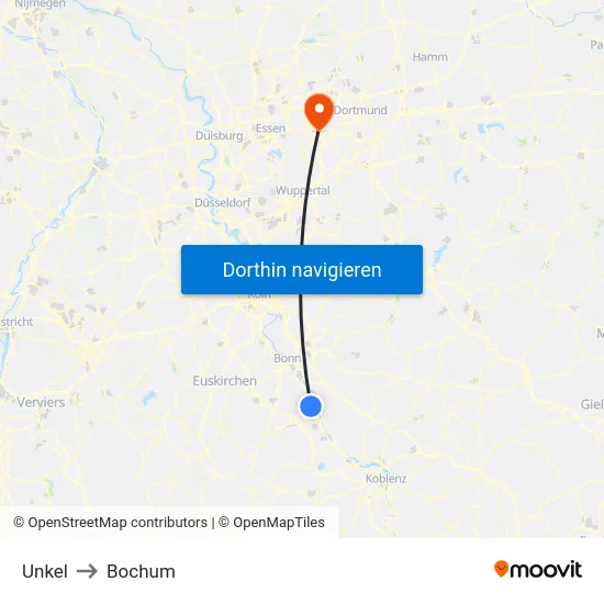 Unkel to Bochum map