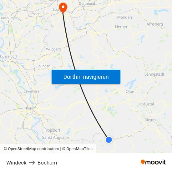 Windeck to Bochum map