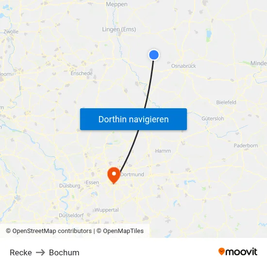 Recke to Bochum map