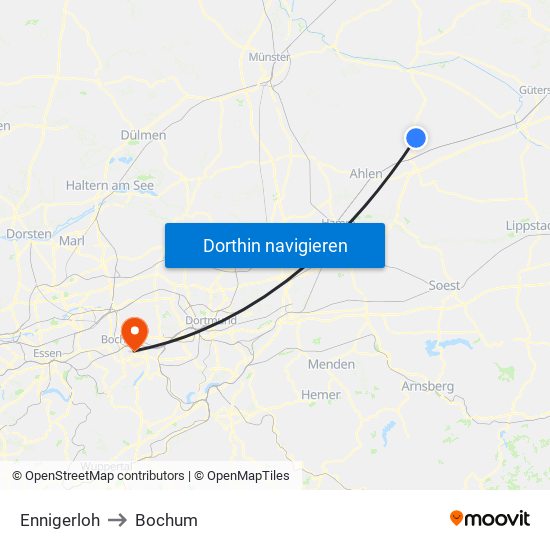 Ennigerloh to Bochum map