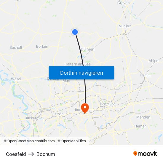 Coesfeld to Bochum map