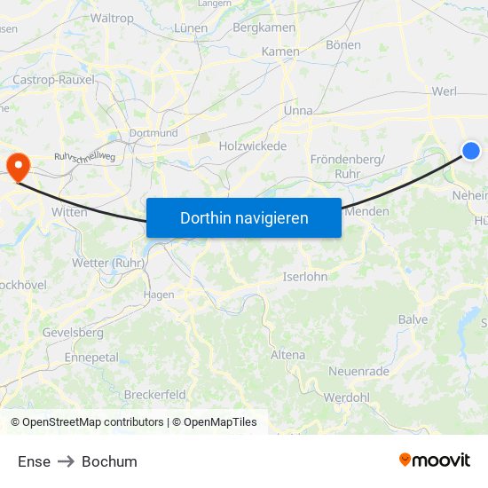 Ense to Bochum map