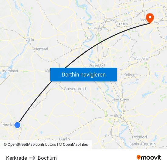 Kerkrade to Bochum map