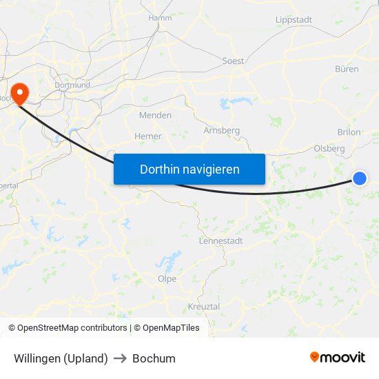 Willingen (Upland) to Bochum map