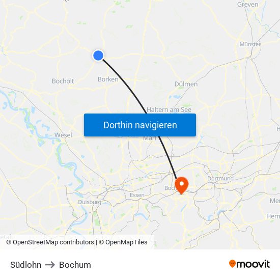 Südlohn to Bochum map