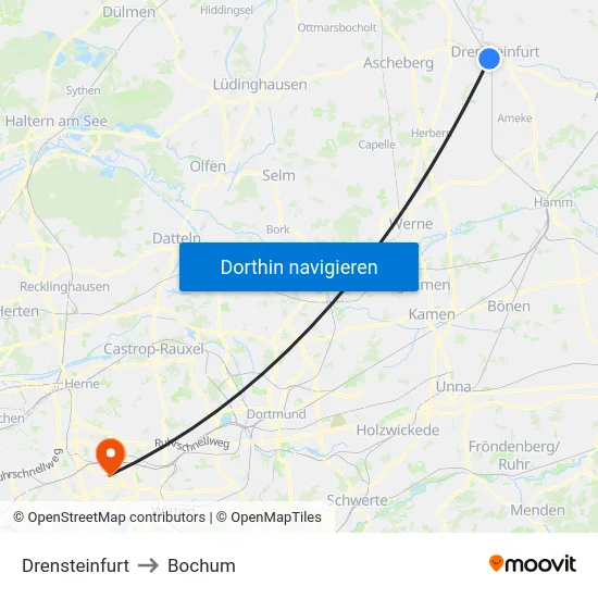 Drensteinfurt to Bochum map