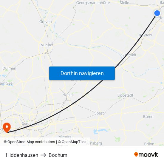 Hiddenhausen to Bochum map
