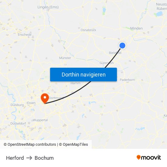 Herford to Bochum map
