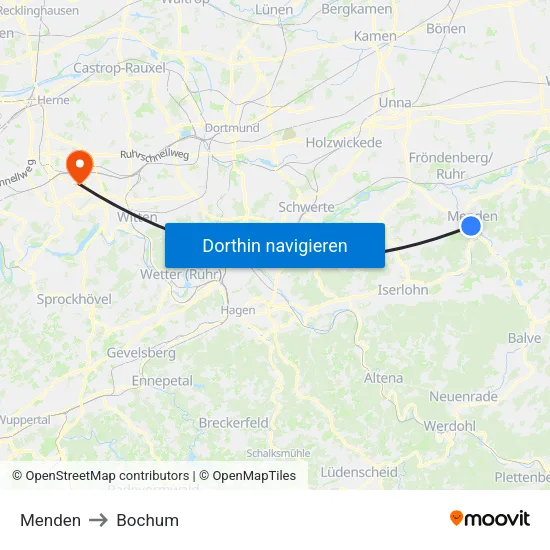 Menden to Bochum map