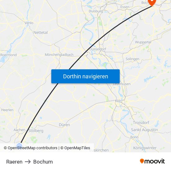 Raeren to Bochum map