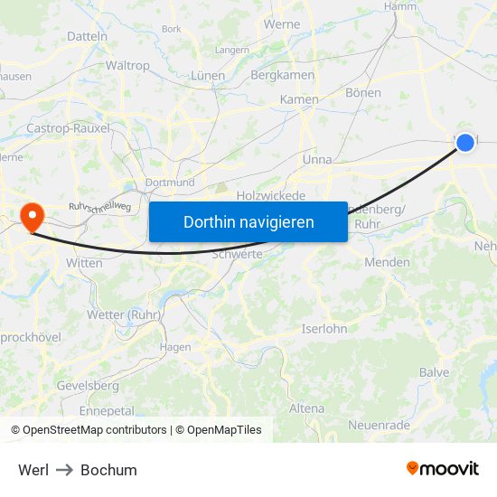 Werl to Bochum map