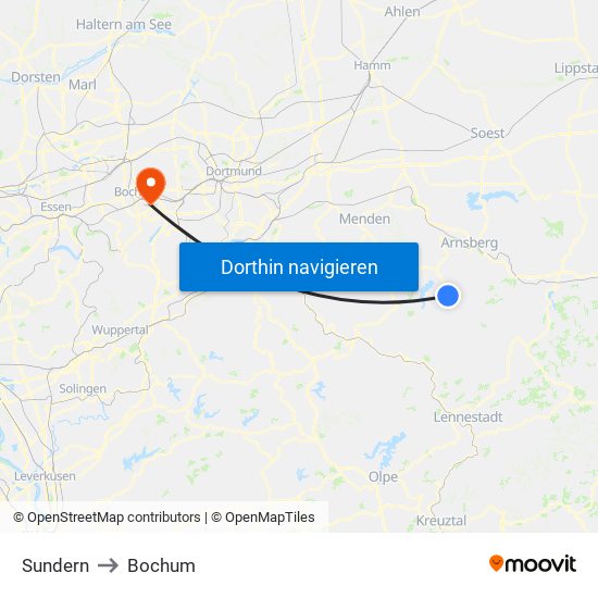 Sundern to Bochum map