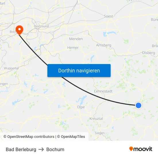 Bad Berleburg to Bochum map