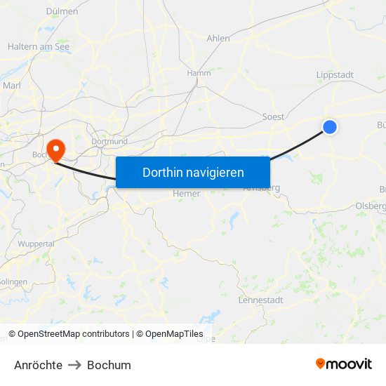 Anröchte to Bochum map