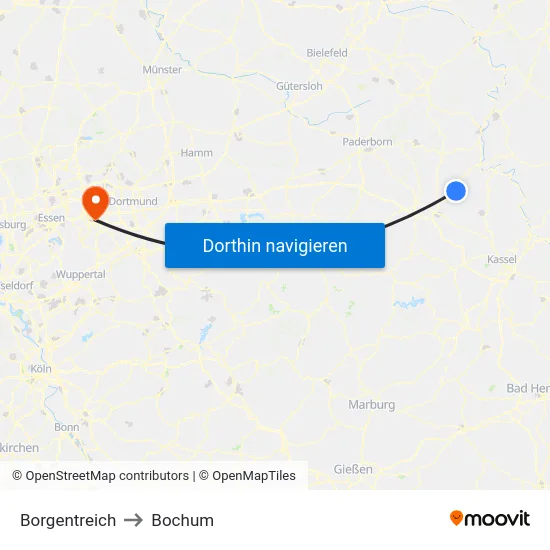 Borgentreich to Bochum map