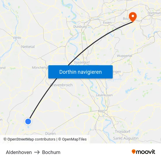 Aldenhoven to Bochum map