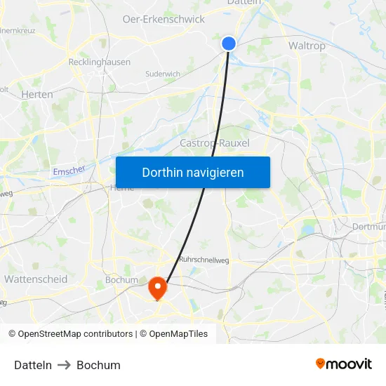 Datteln to Bochum map