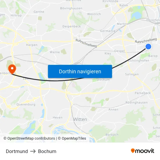 Dortmund to Bochum map