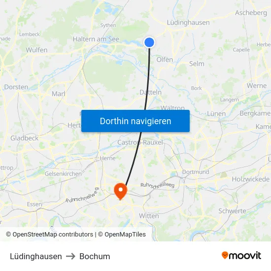 Lüdinghausen to Bochum map