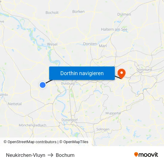 Neukirchen-Vluyn to Bochum map