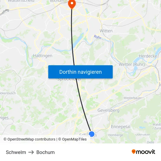 Schwelm to Bochum map