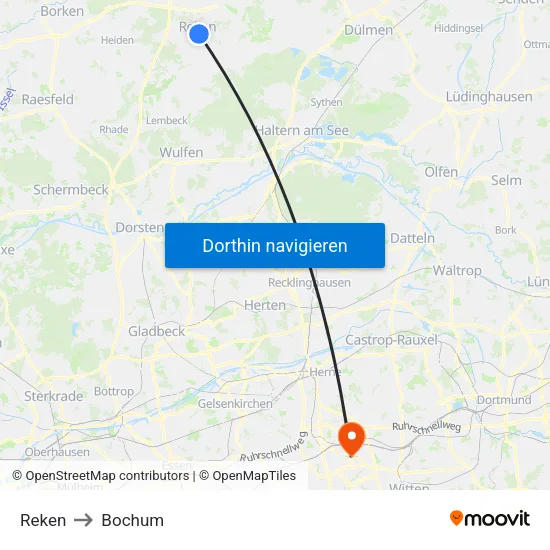 Reken to Bochum map