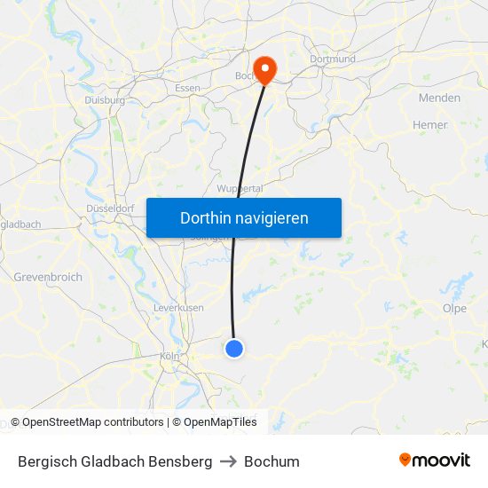 Bergisch Gladbach Bensberg to Bochum map