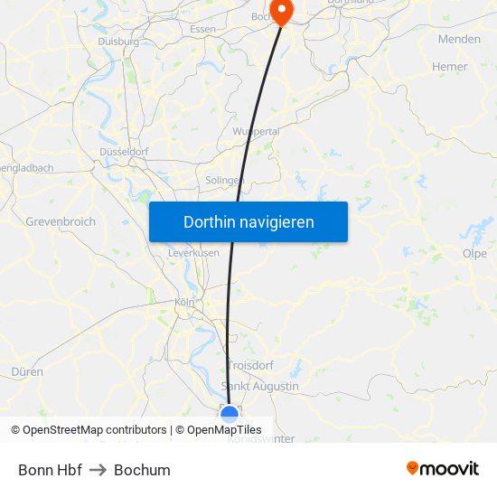 Bonn Hbf to Bochum map