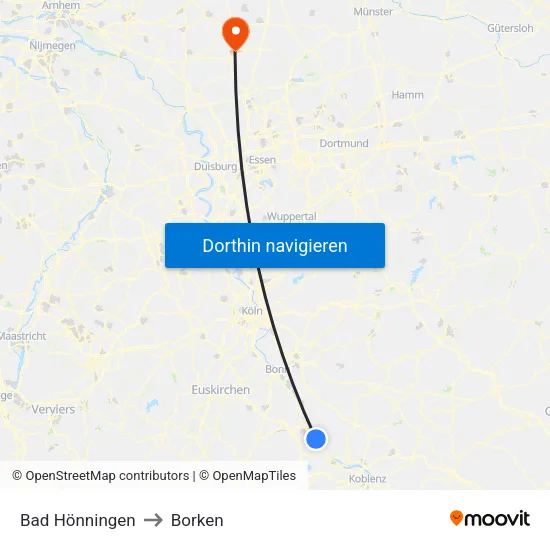 Bad Hönningen to Borken map
