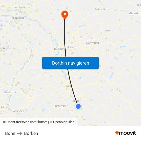 Bonn to Borken map