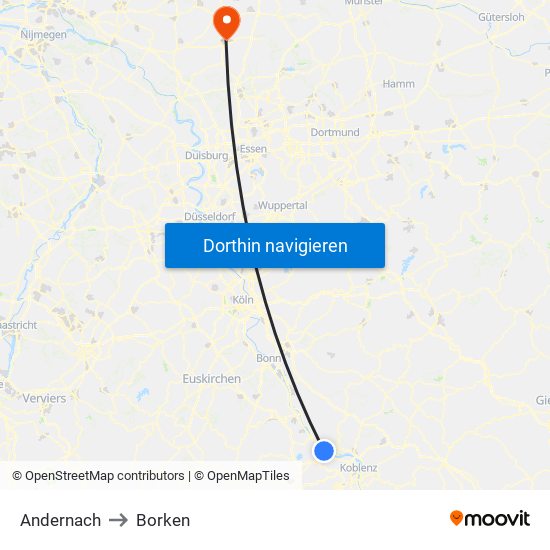 Andernach to Borken map