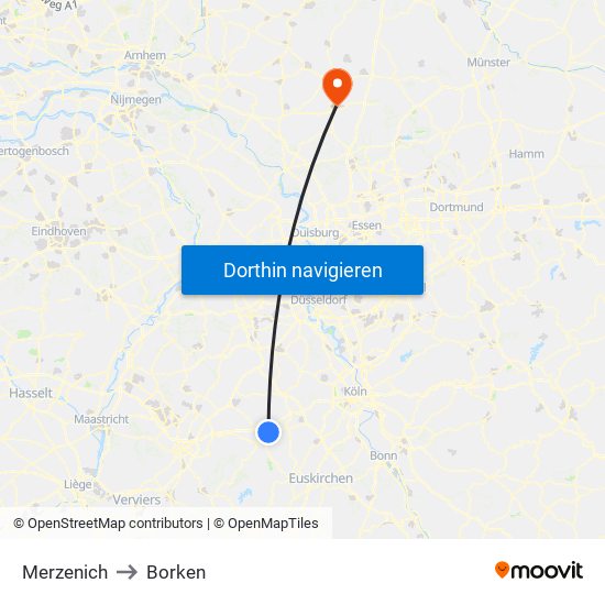 Merzenich to Borken map