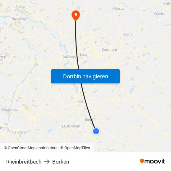 Rheinbreitbach to Borken map