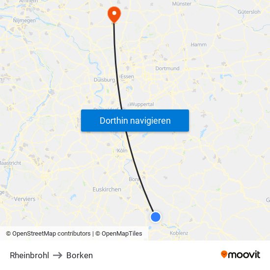 Rheinbrohl to Borken map