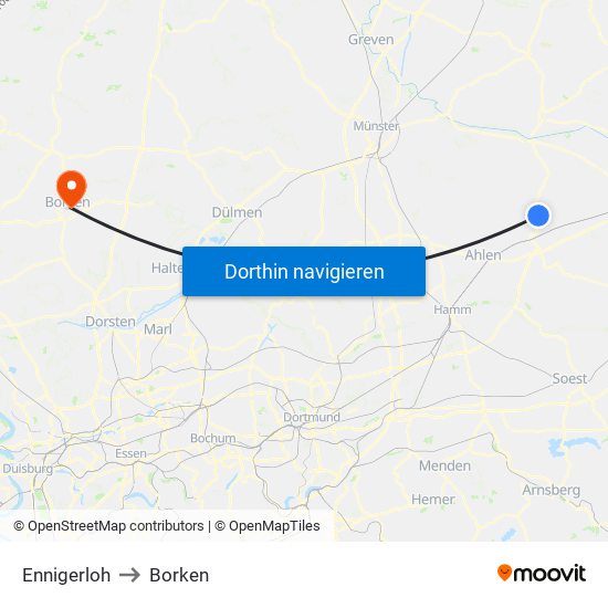 Ennigerloh to Borken map