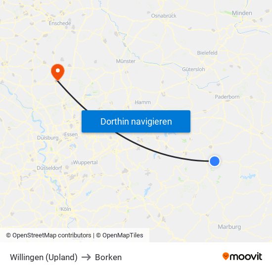 Willingen (Upland) to Borken map
