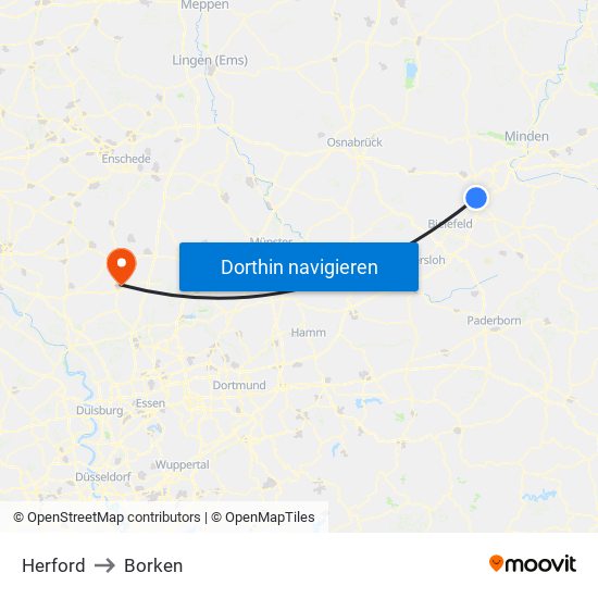 Herford to Borken map
