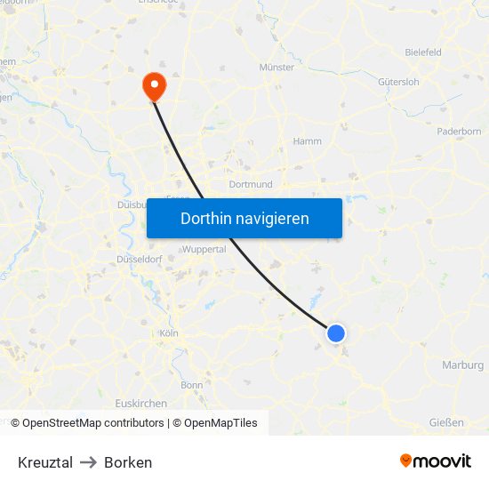 Kreuztal to Borken map