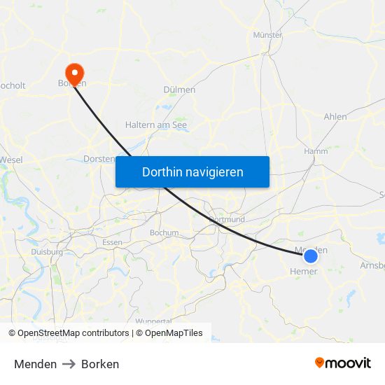 Menden to Borken map