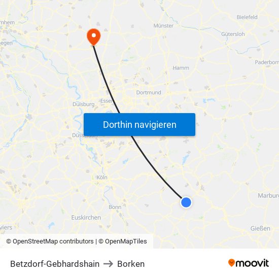 Betzdorf-Gebhardshain to Borken map