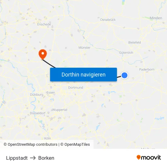 Lippstadt to Borken map