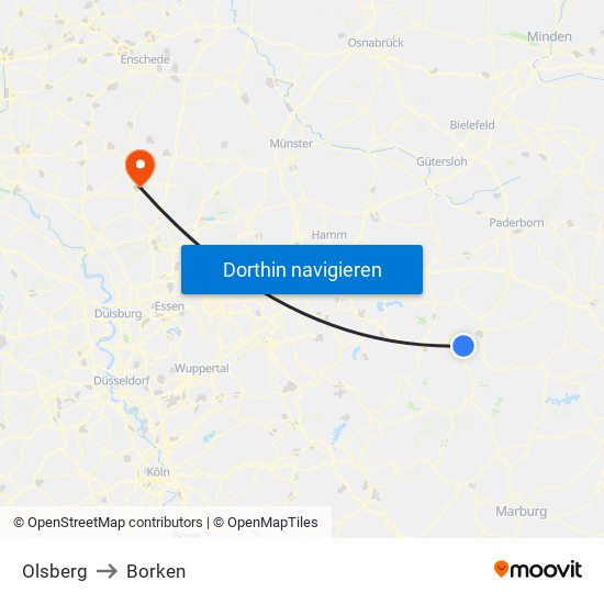 Olsberg to Borken map