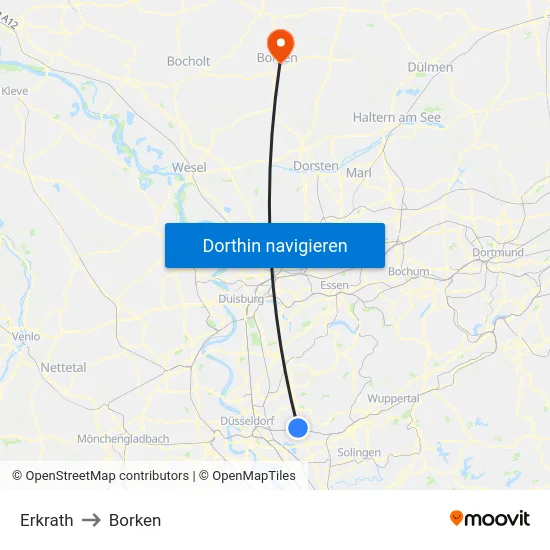 Erkrath to Borken map