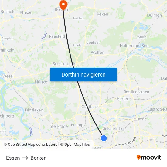 Essen to Borken map